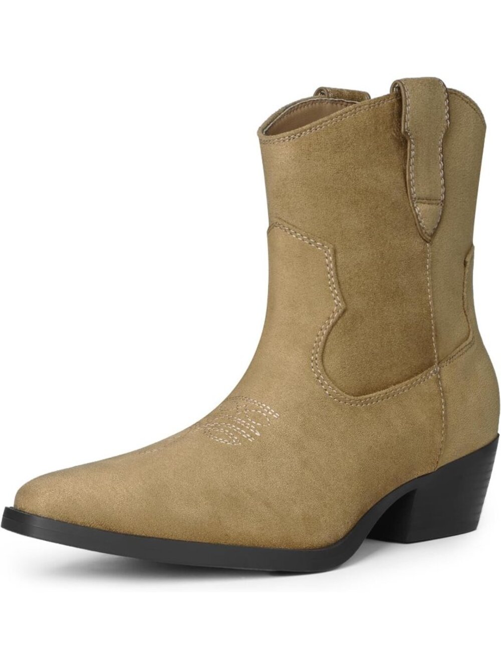 Dream Pairs Women's Tan Cowboy Cowgirl Square Toe Low Heel Western Ankle Boots